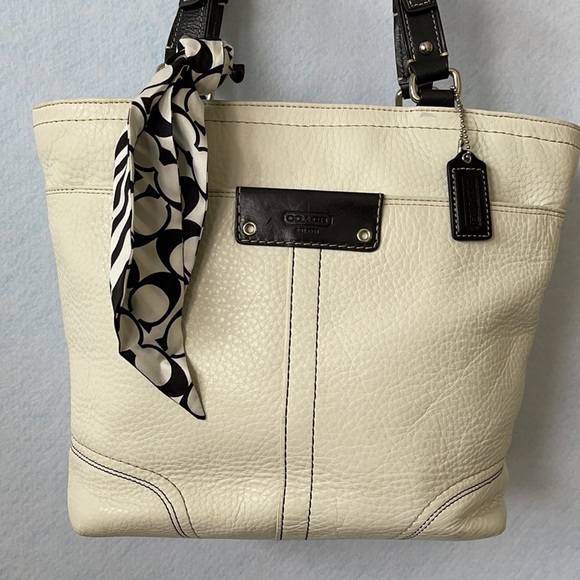 Coach Textured White & Black Satchel Purse - Picture 3 of 12